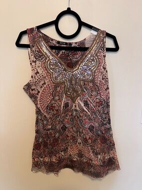 Apt. 9 Pink Paisley Sequin Neckline Camisole